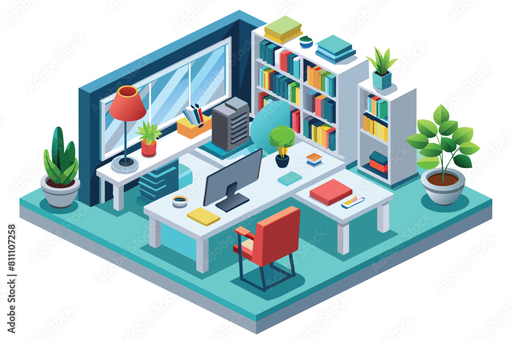 Isometric view of a stylish office setup. AI generated Isometric view of a stylish office setup. AI generated
