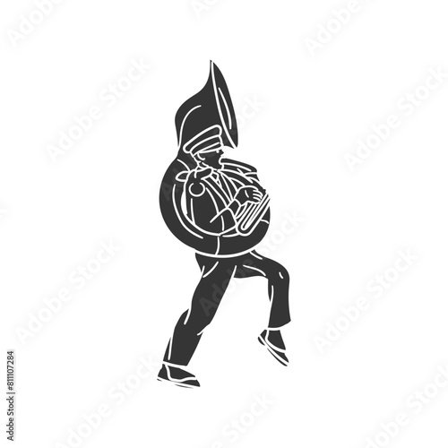 Marching Band Icon Silhouette Illustration. Tuba Vector Graphic Pictogram Symbol Clip Art. Doodle Sketch Black Sign.