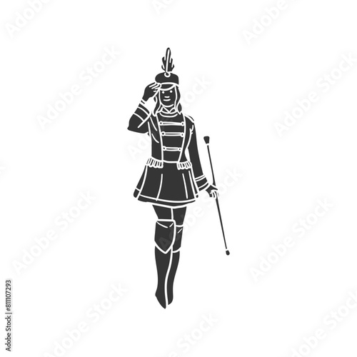 Marching Band Icon Silhouette Illustration. Majorette Vector Graphic Pictogram Symbol Clip Art. Doodle Sketch Black Sign.