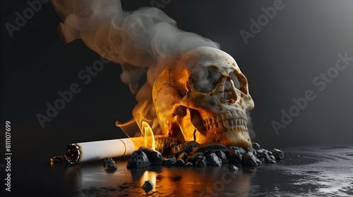 Deadly Risk of Smoking D Rendered Cigarette Butt Transforming into a Skull Symbol Generative ai photo