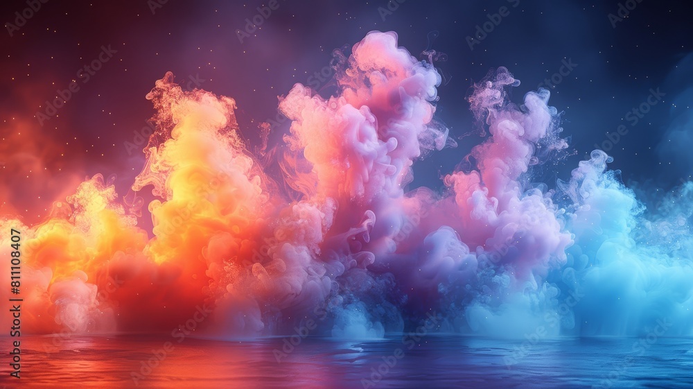 The image shows a colorful smoke. The smoke is red, orange, yellow, green, blue, and purple. It is also very thick and looks like it is moving quickly.