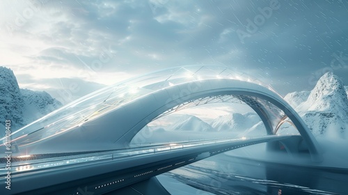 A futuristic concept of a bridge, featuring innovative designs and technologies, representing the future of infrastructure and connectivity. photo