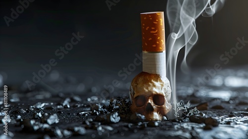 Deadly Risk of Smoking D of Cigarette Butt Transforming into a Skull Symbol Generative ai photo