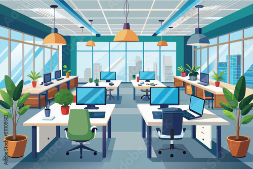 A simple and elegant office room featuring a desk and chair for work or study, elegant office interior, Modern office workspace with desk and plants Ai generated