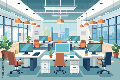 A simple and elegant office room featuring a desk and chair for work or study, elegant office interior, Modern office workspace with desk and plants Ai generated