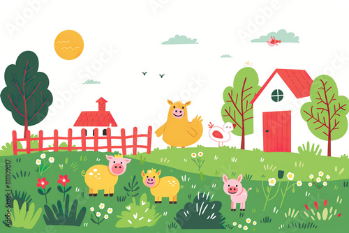 An illustration capturing the joy and simplicity of farm life. 