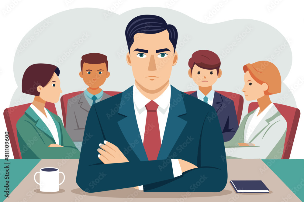 Serious Businessman addressing a diverse group of people. AI generated Serious Businessman addressing a diverse group of people. AI generated