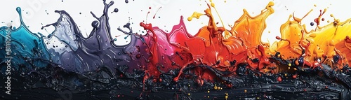 A mix of colorful oil splashes cut out  set against black oil stains on a white canvas 8K   high-resolution  ultra HD up32K HD