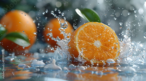 water splashing onto orange  in the style of cleared background  Fresh  clean fruit juice with an orange flavor  a flavored fruit drinks  fresh fruit products from organic gardens.