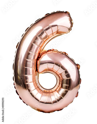 Balloon number six made of rose gold color