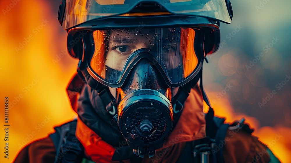 A close-up photo of Personal Protective Equipment (PPE): Firefighters wear specialized gear, including helmets, fire-resistant clothing, gloves, and boots, to protect themselves from heat A close-up photo of Personal Protective Equipment (PPE): Firefighters wear specialized gear, including helmets, fire-resistant clothing, gloves, and boots, to protect themselves from heat