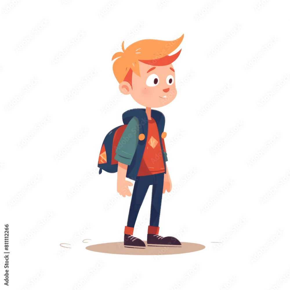 A young boy is standing, wearing a backpack A young boy is standing, wearing a backpack