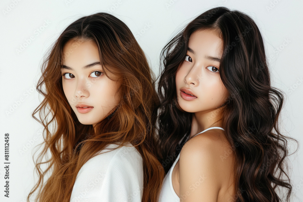 two beautiful girl on white background two beautiful girl on white background