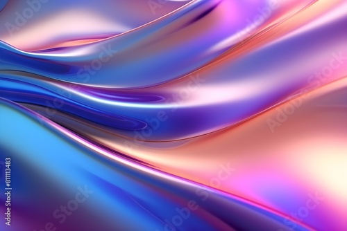 Luxury 3d silk texture colorful background. Fluid iridescent holographic neon curved wave in motion colorful elegant background. Silky cloth luxury fluid wave banner. 