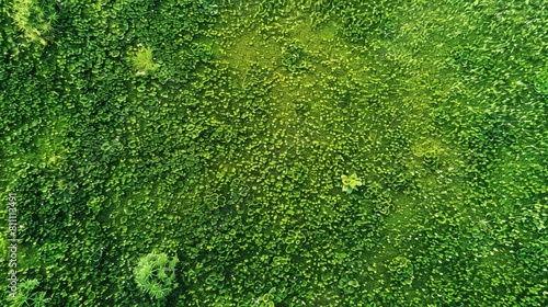 Aerial view of a seamless expanse of vibrant green grass. Grass background.