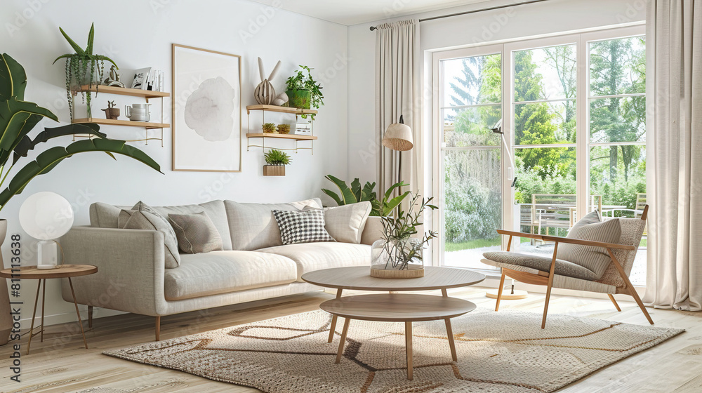 Fototapeta premium Interior Design of Living Room with Light White Color