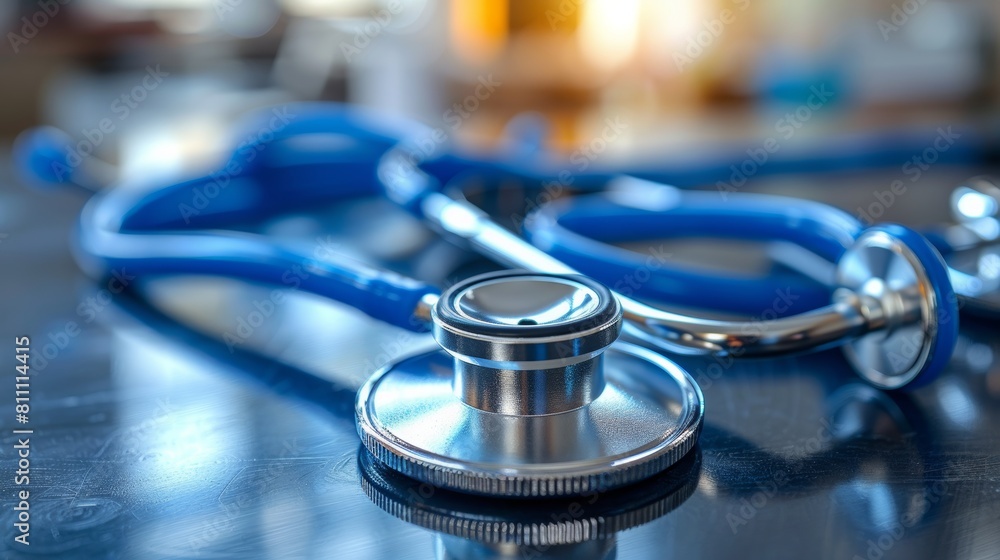 The image shows a stethoscope, which is a medical instrument used to listen to the sounds of the heart, lungs, and other internal organs The image shows a stethoscope, which is a medical instrument used to listen to the sounds of the heart, lungs, and other internal organs