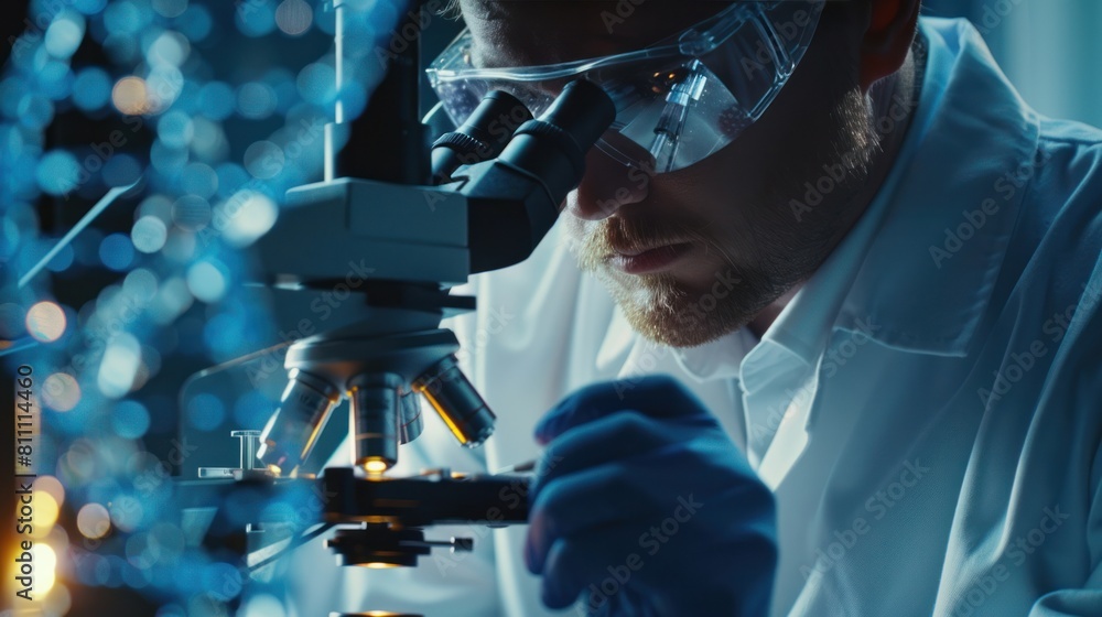 scientist analyzing DNA strands under a microscope, pushing the boundaries of biotechnology and genetic engineering scientist analyzing DNA strands under a microscope, pushing the boundaries of biotechnology and genetic engineering