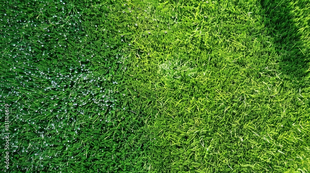 Fototapeta premium Aerial view of a seamless expanse of vibrant green grass. Grass background.