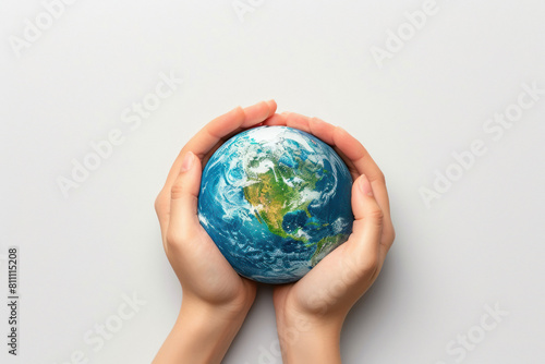 earth globe holding in hand. save earth concept.