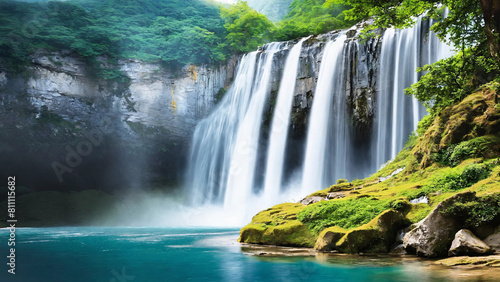 Most beautiful waterfalls on earth 16:9 with copyspace photo