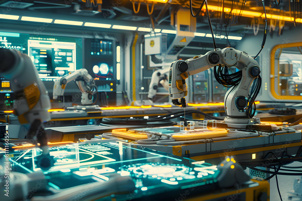 Futuristic Robotics Manufacturing Factory - Innovative High-Tech Industrial Production Futuristic Robotics Manufacturing Factory - Innovative High-Tech Industrial Production
