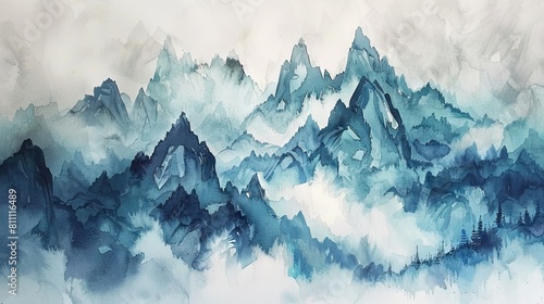 trendy minimalist landscape abstract contemporary art, watercolor mountains wall art poster design and canvas. AI generated illustration