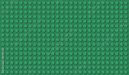 Pine Green Construction Toy Baseplate Vector Background, Top View, Featuring a Grid of Circular Studs for Building Block Designs. Wide Banner with Copy Space for Text, Design Template
