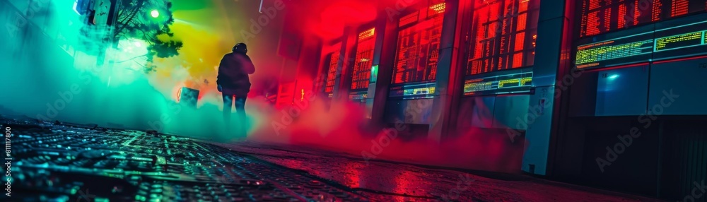 A dark and mysterious figure walking down a street A dark and mysterious figure walking down a street