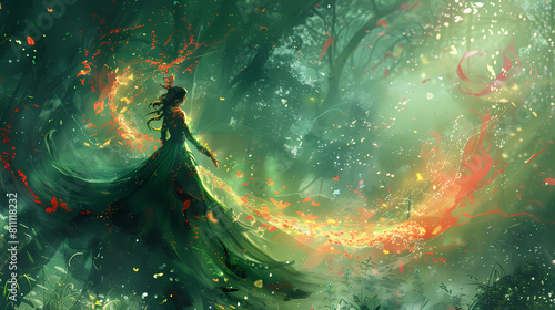 illustration of parity woman as a forest spirit in the middle of magic forest anime photo