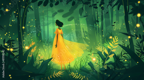 illustration of parity woman as a forest spirit in the middle of magic forest anime