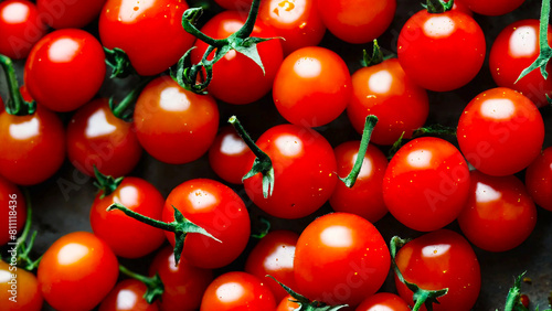 Farm fresh cherry tomatoes background 16:9 with copyspace