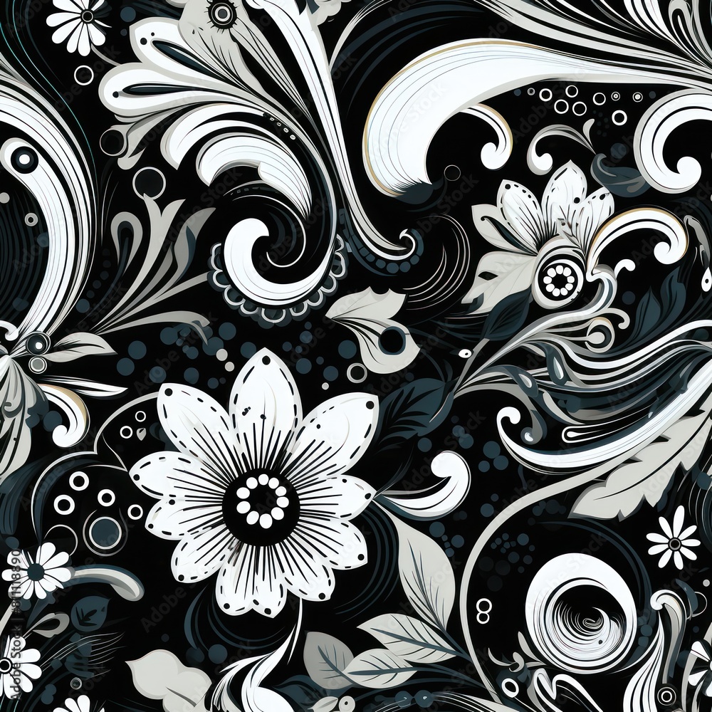 Black and white paisley pattern on background Black and white paisley pattern on background