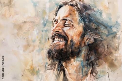 Jesus smiling watercolor photo