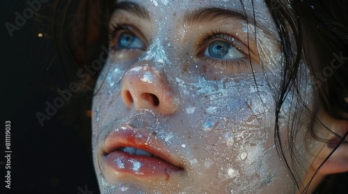 Close-Up Portrait of Teenage Girl With Silver Paint  Highlighting Artistic Expression and Unique Style
