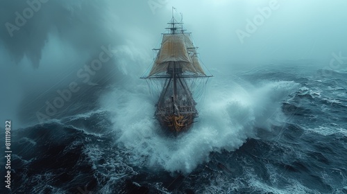 A ship sails through the expansive waters, showcasing the vessels journey in the middle of the ocean.
