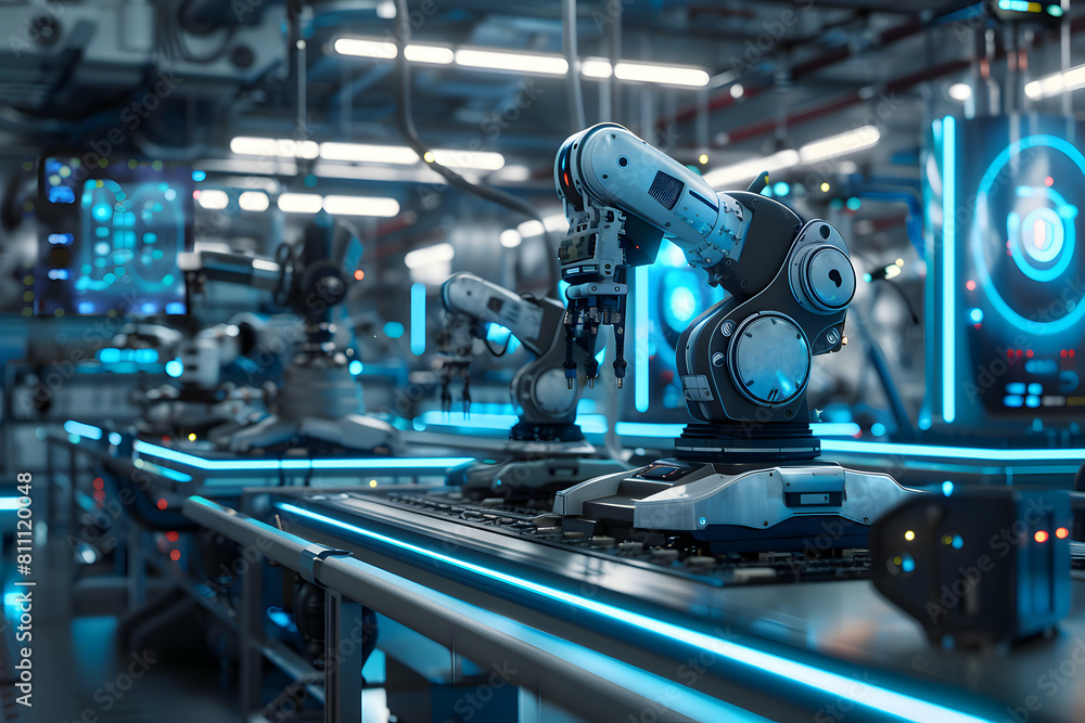 Futuristic Robotics Manufacturing Factory - Innovative High-Tech Industrial Production