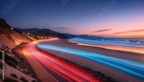 Photographie de plage de nuit éclairé par le courant d’air coloré © stéphane huvé