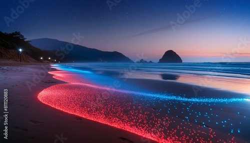 Photographie de plage de nuit éclairé par le courant d’air coloré