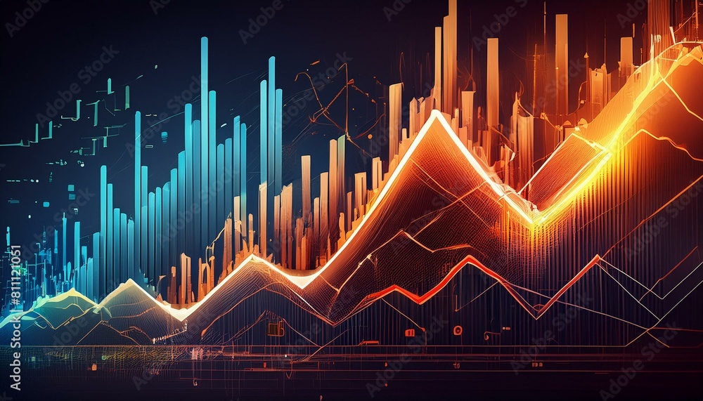 Digitale Darstellung von Graphen und Charts des Aktienmarktes oder Devisenhandel. Digitale Darstellung von Graphen und Charts des Aktienmarktes oder Devisenhandel.