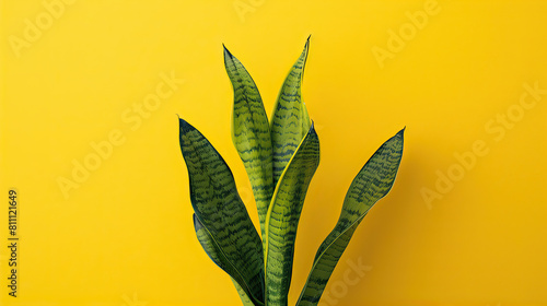 snake plant leaves on a yellow background
