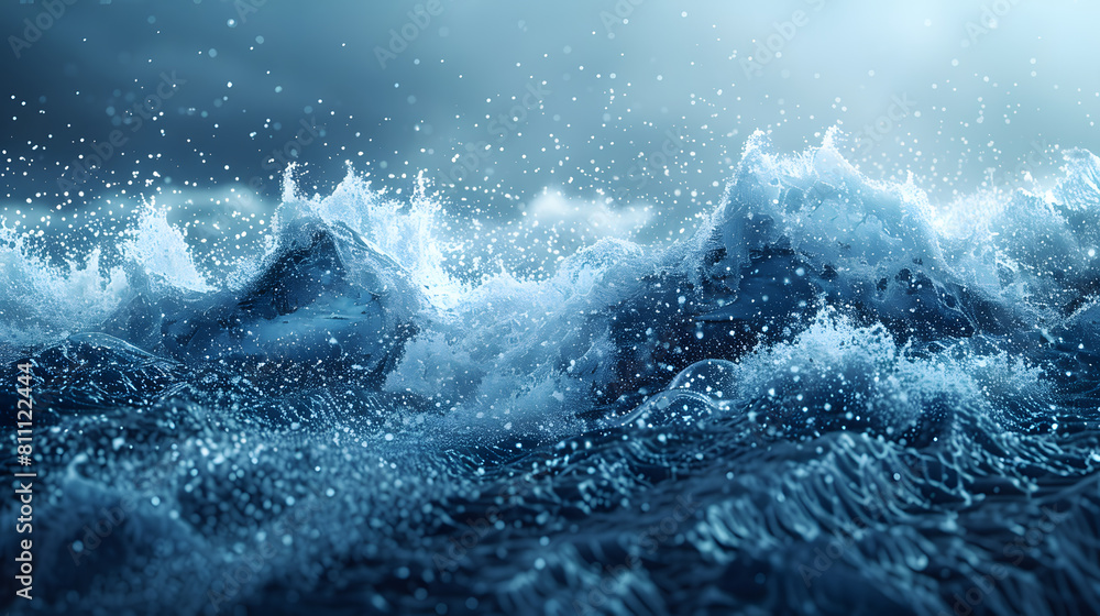 Fototapeta premium Digital art representation of tumultuous deep blue sea waves under a night sky with a dusting of stars