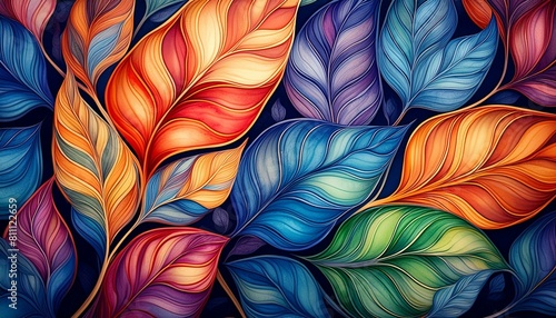 Nahtloses Muster von Herbstblättern mit Wasserfarben und Acrylfarben. Seamless pattern. photo