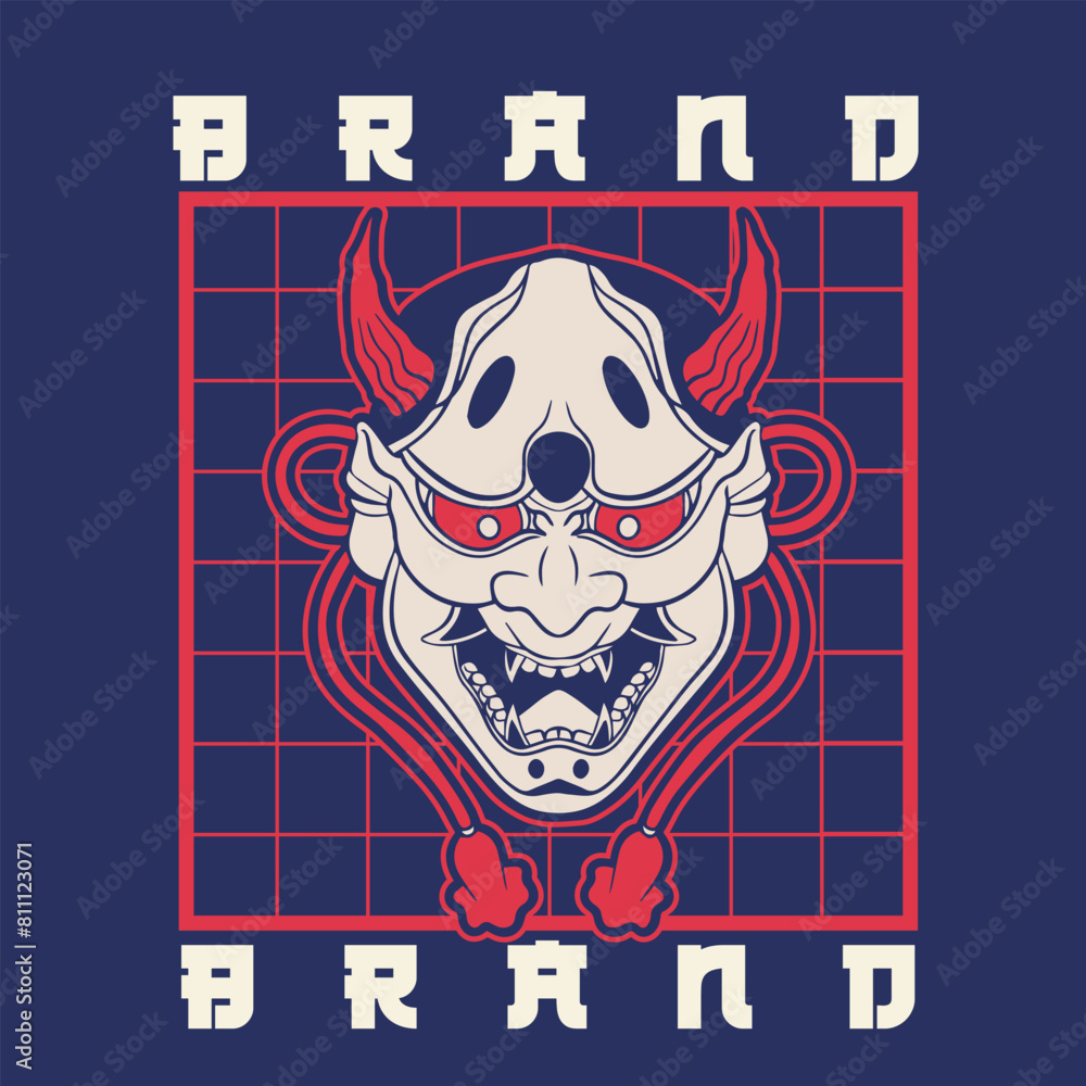 Naklejka premium Oni japanese devil mask, Vector illustration