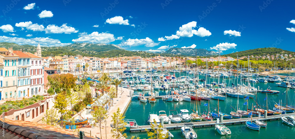 Obraz premium Town of Sanary sur Mer colorful waterfront panoramic view