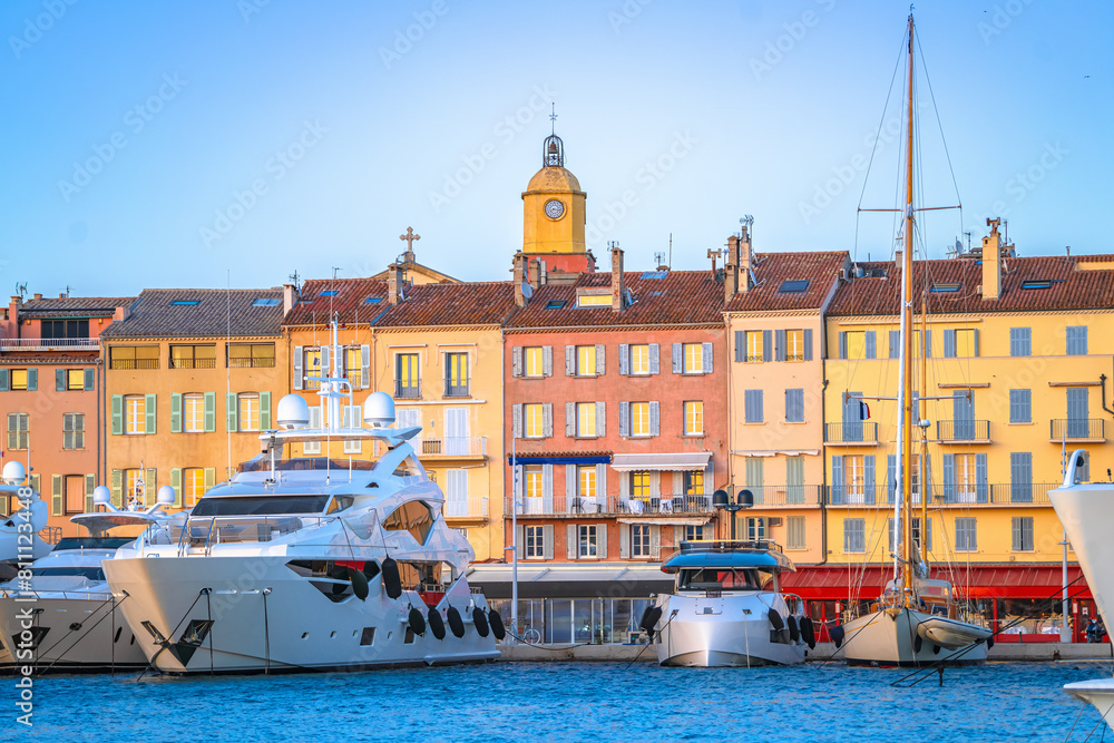 Saint Tropez village yachting waterfront view, famous tourist destination