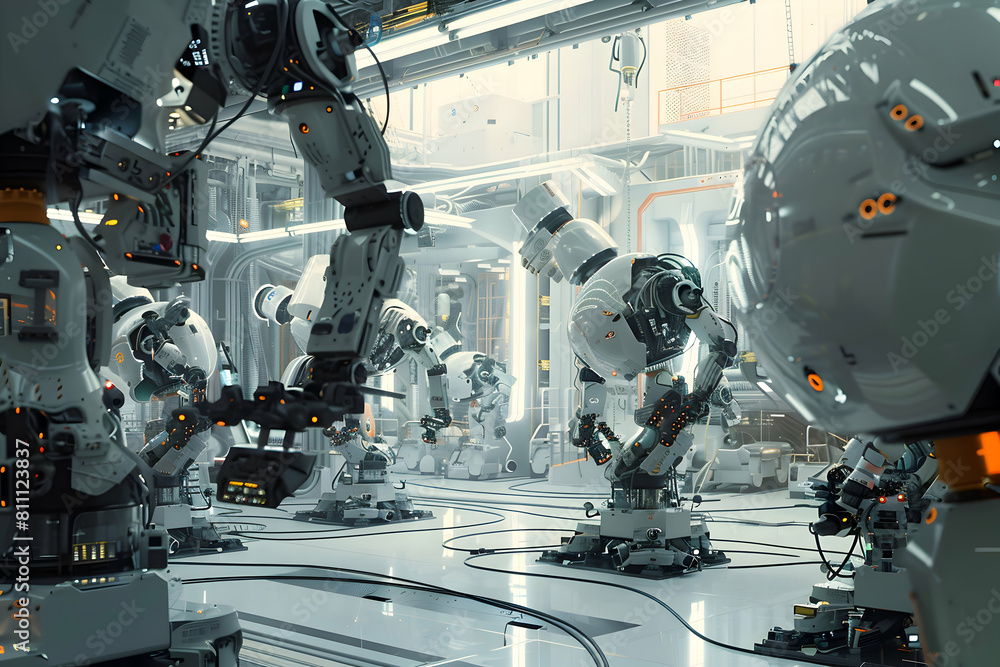 Fototapeta premium Futuristic Robotics Manufacturing Factory - Innovative High-Tech Industrial Production