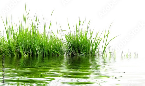 Grass in water with white background.