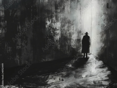 Abstract horror artwork inspired by noir films, with a modern touch.