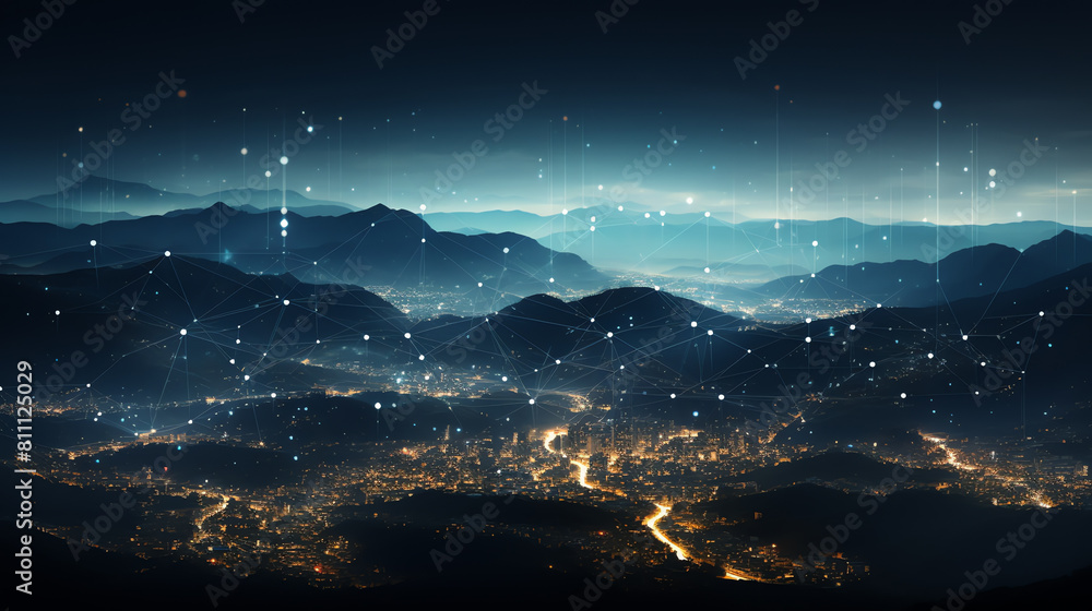 Business, city, mountain, data, data flow, particles, data and particles together, simplicity